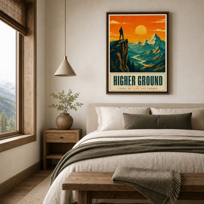 Higher Ground – Retro Mountain Landscape Art Print