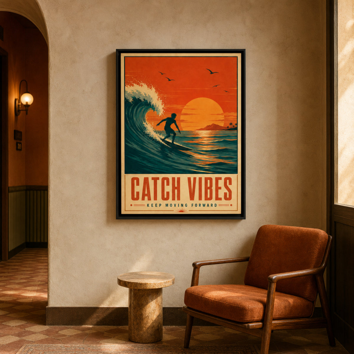 Catch Vibes – Retro Surfing Ocean Art Print