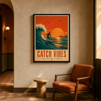 Catch Vibes – Retro Surfing Ocean Art Print