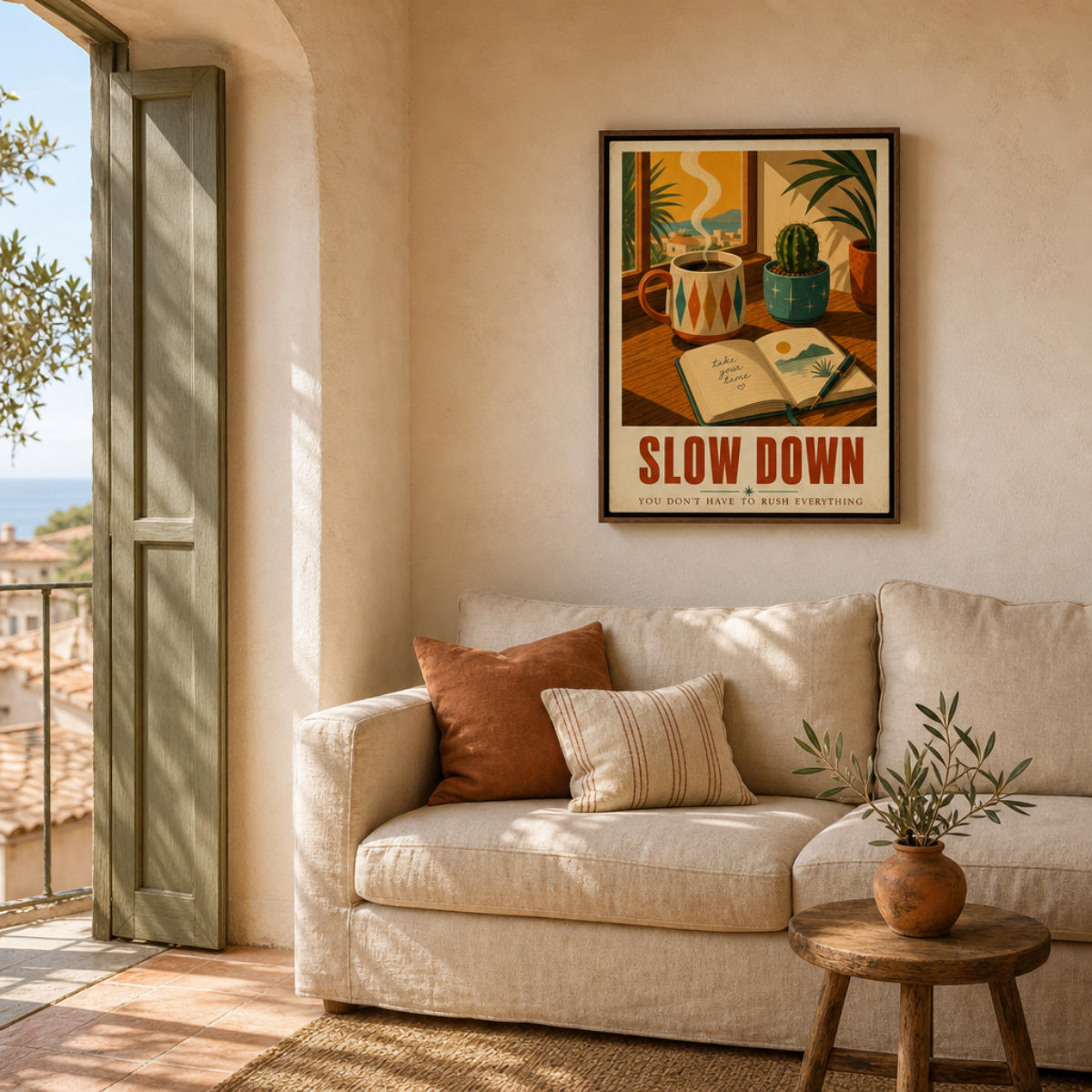 Slow Down – Retro Coffee & Journal Art Print