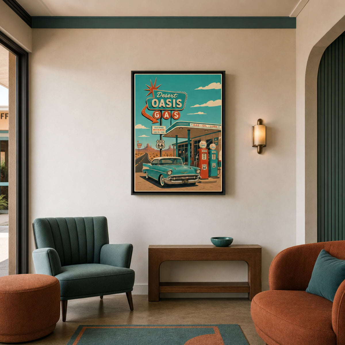 Desert Oasis Gas Station Route 66 Vintage Art Print