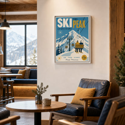 Ski The Peak Winter Getaway Retro Travel Art Print