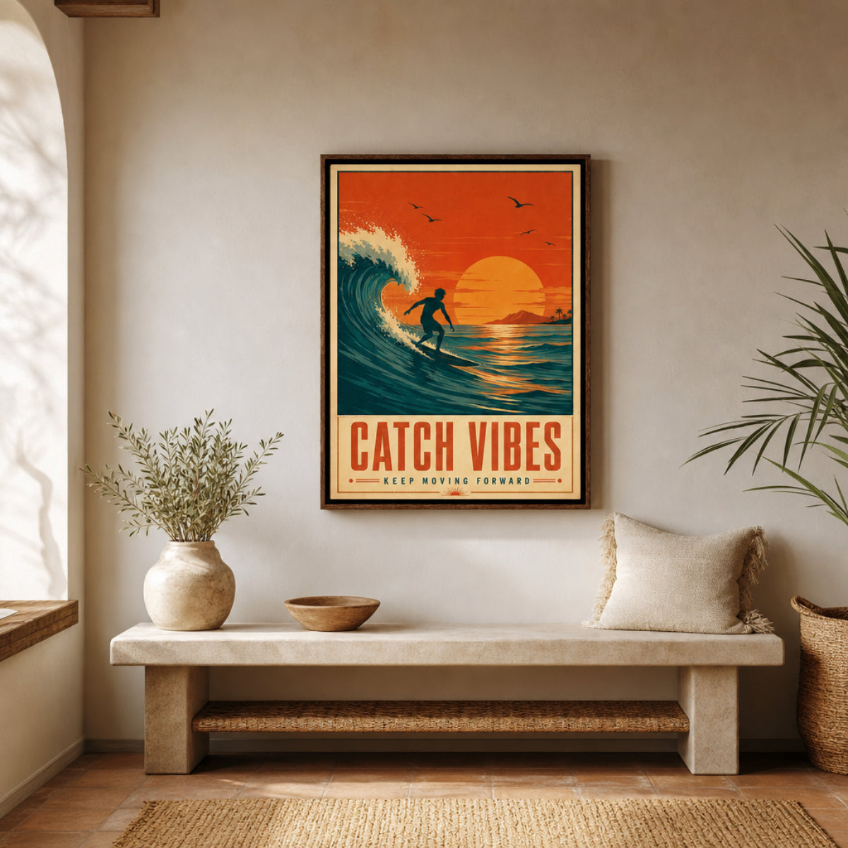 Catch Vibes – Retro Surfing Ocean Art Print