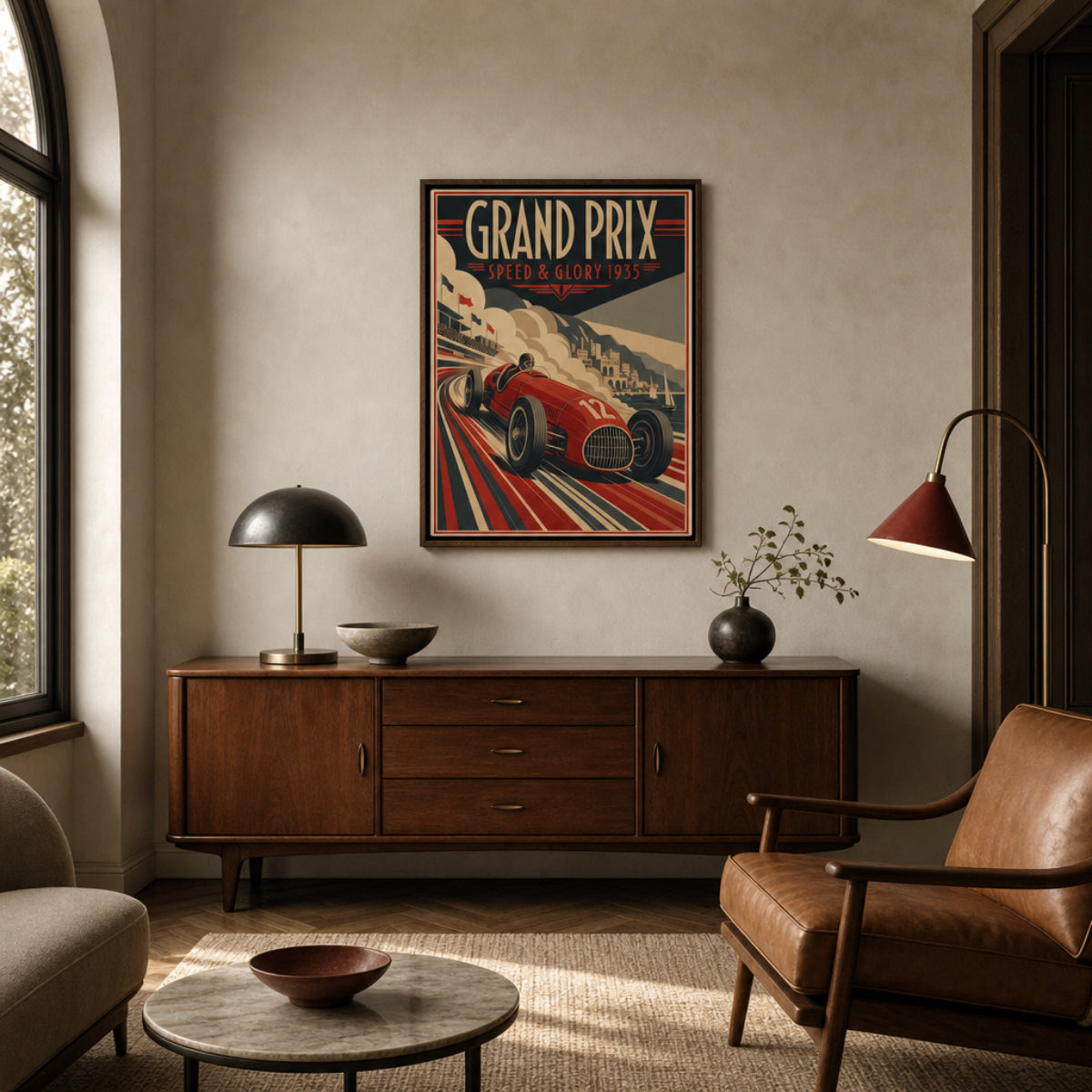 Grand Prix: Speed & Glory 1935 – Vintage Art Deco Racing Poster Print