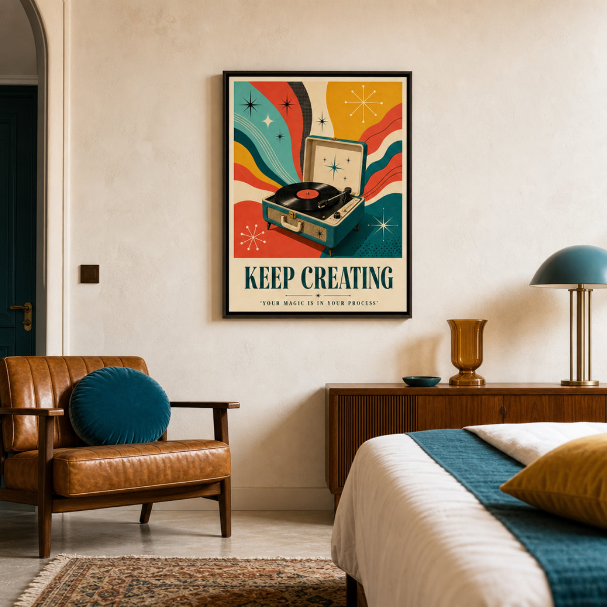 Keep Creating – Retro Vinyl Player Art Print
