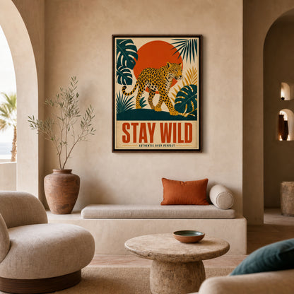 Stay Wild Leopard – Retro Jungle Art Print