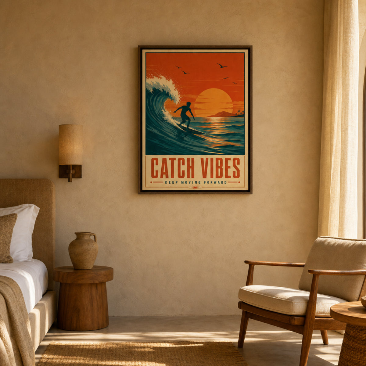 Catch Vibes – Retro Surfing Ocean Art Print