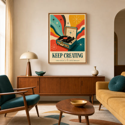 Keep Creating – Retro Vinyl Player Art Print