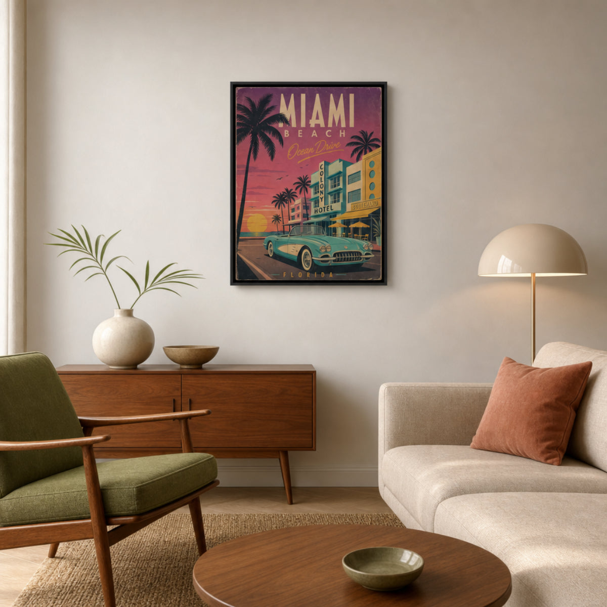 Miami Beach Ocean Drive Art Deco Vintage Travel Poster