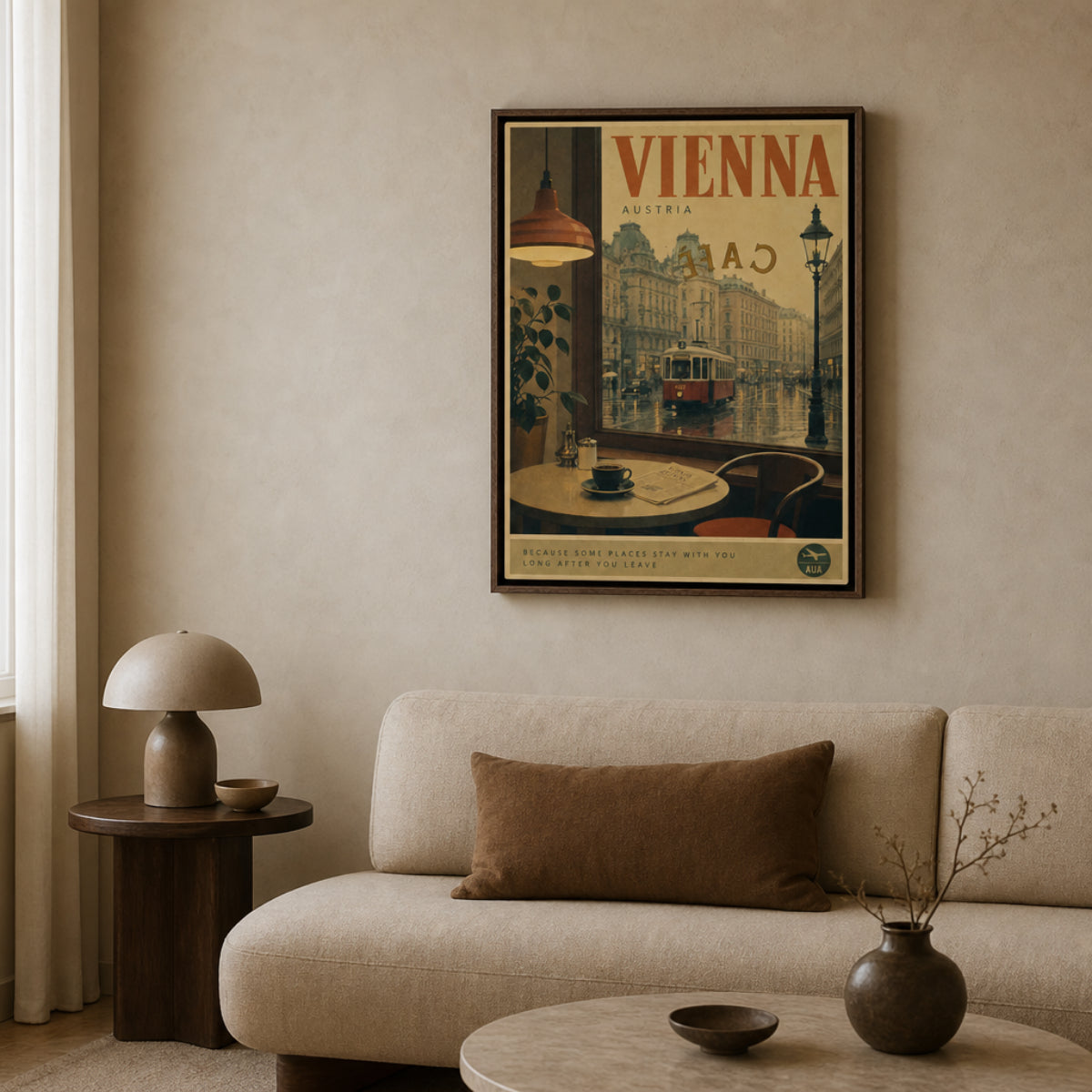 Vienna Austria Vintage Cafe Tram Travel Poster Art Print
