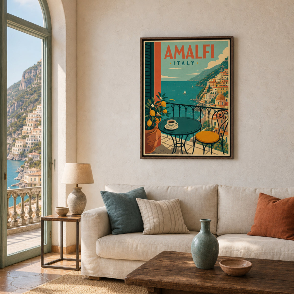 Amalfi Italy Coast Balcony Vintage Travel Poster Art Print