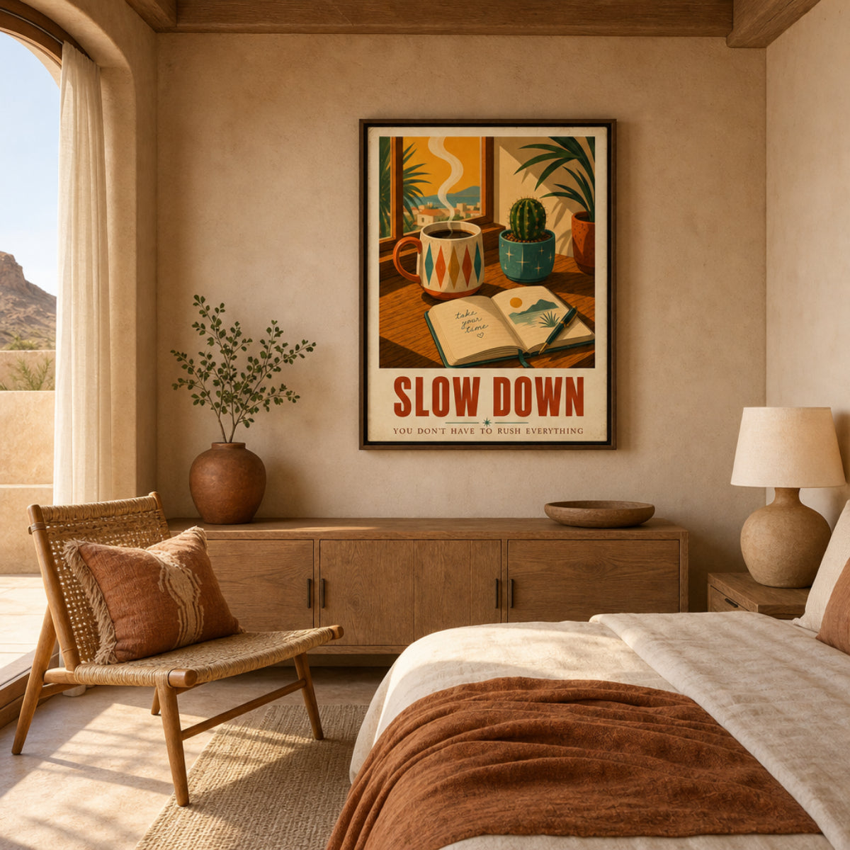 Slow Down – Retro Coffee & Journal Art Print