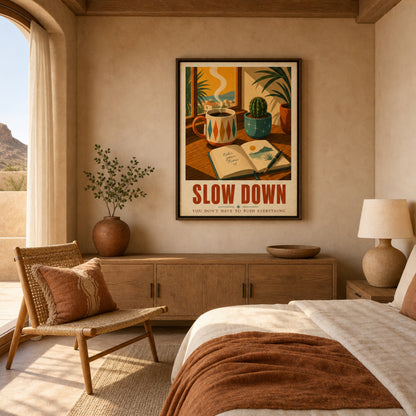 Slow Down – Retro Coffee & Journal Art Print