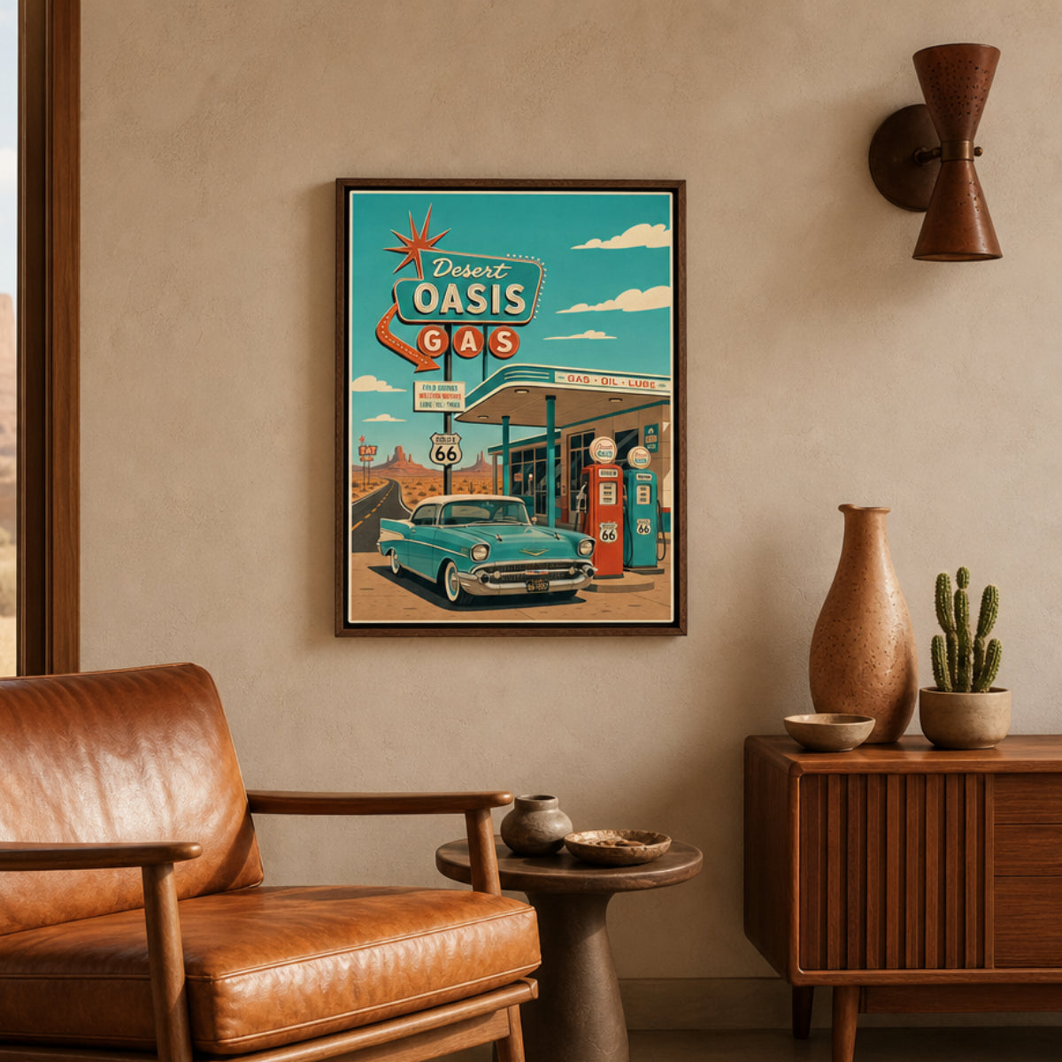 Desert Oasis Gas Station Route 66 Vintage Art Print