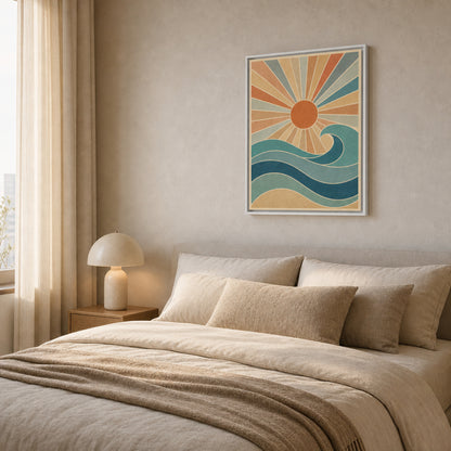 Retro Rising Sun & Ocean Wave Art Print