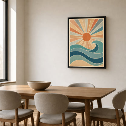 Retro Rising Sun & Ocean Wave Art Print