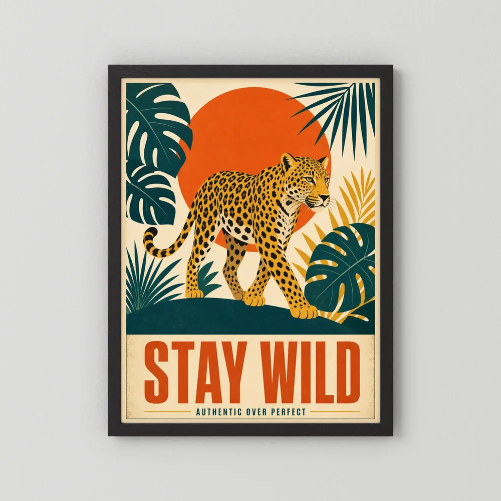 Stay Wild Leopard – Retro Jungle Art Print