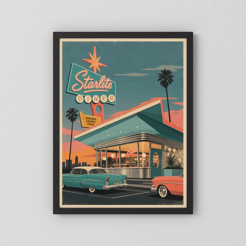 Starlite Diner Retro Americana Art Print