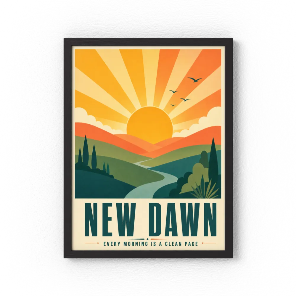 New Dawn – Retro Sunrise Landscape Art Print
