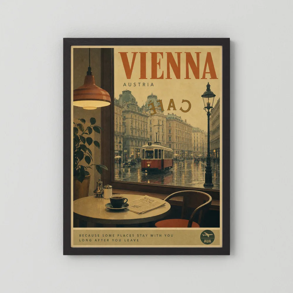 Vienna Austria Vintage Cafe Tram Travel Poster Art Print
