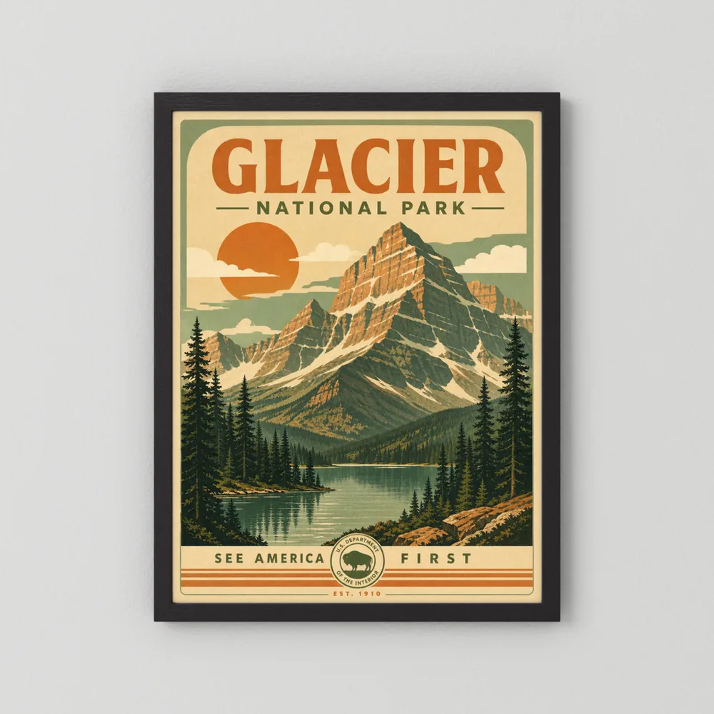 Glacier National Park Vintage Travel Poster Art Print