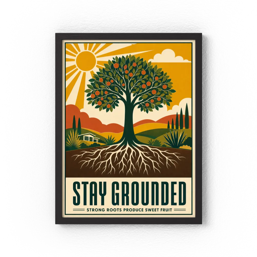 Stay Grounded – Retro Tree & Deep Roots Art Print