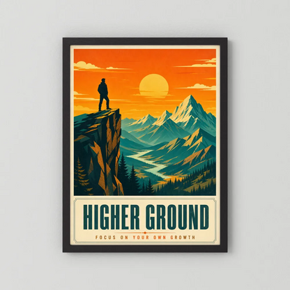 Higher Ground – Retro Mountain Landscape Art Print