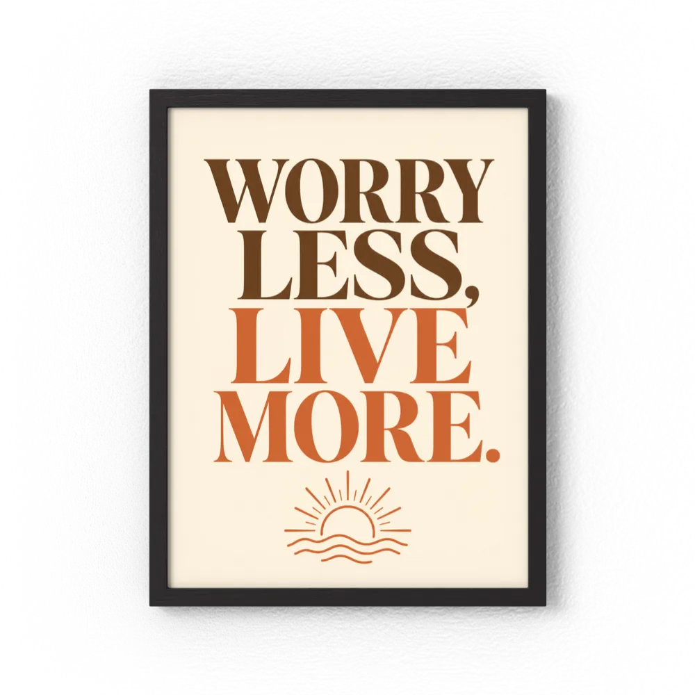 "Worry Less, Live More" Retro Sunset Art Print