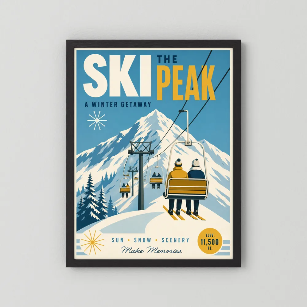 Ski The Peak Winter Getaway Retro Travel Art Print