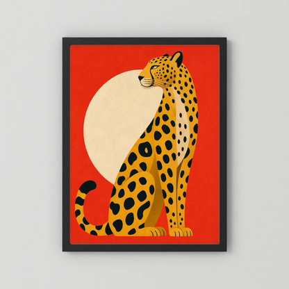 Mid-Century Modern Cheetah Red Sun Retro Art Print