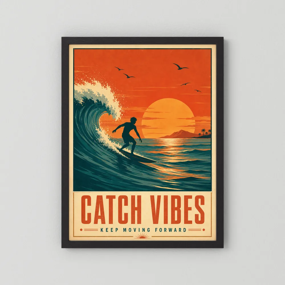 Catch Vibes – Retro Surfing Ocean Art Print
