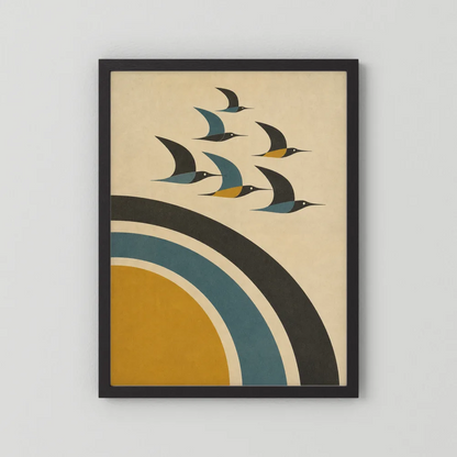 Mid-Century Modern Birds in Flight Abstract Art Print