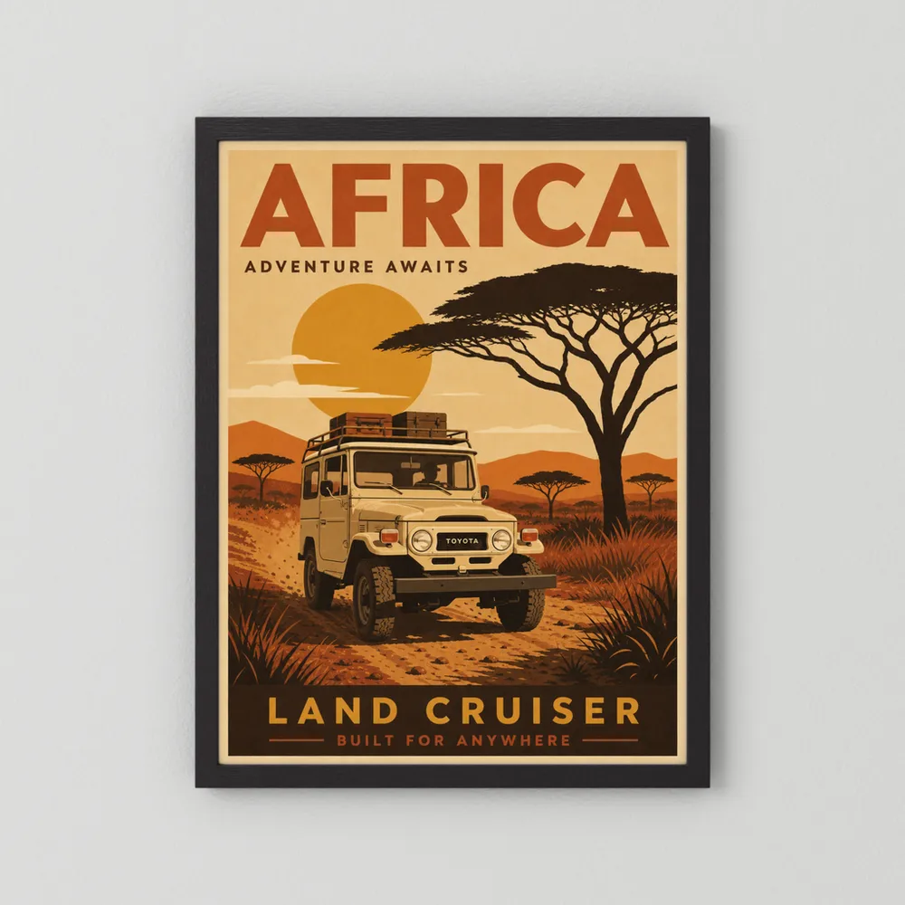 Africa Adventure Awaits Toyota Land Cruiser FJ40 Vintage Travel Poster Art Print
