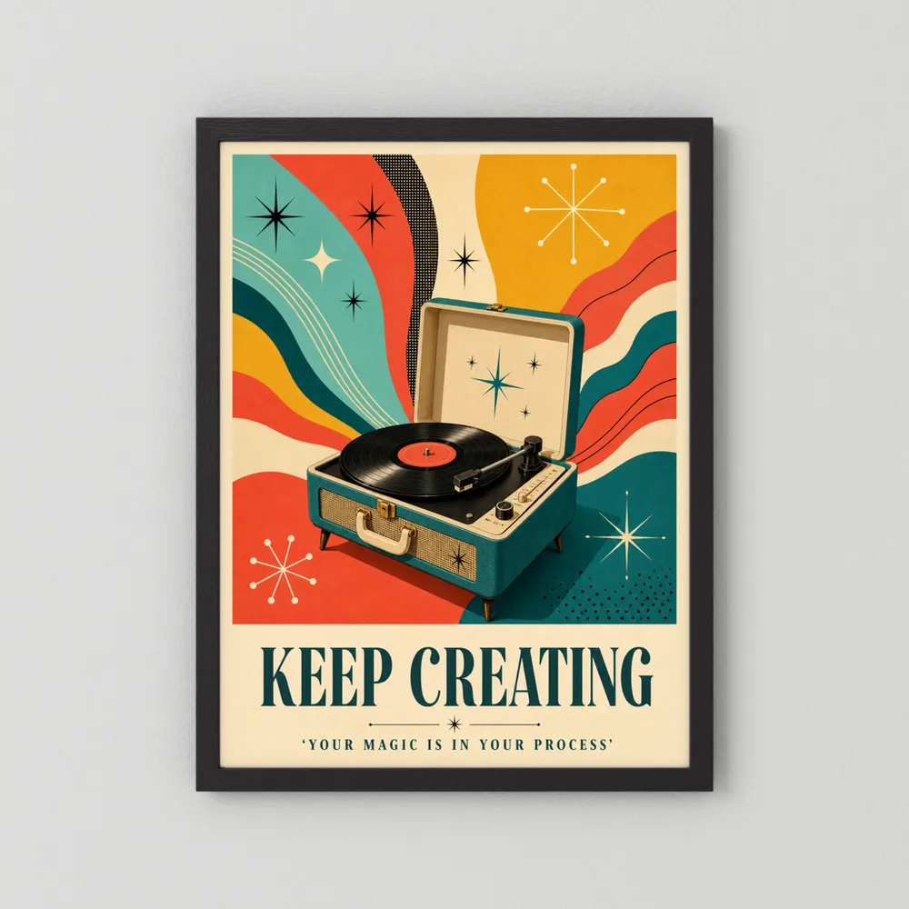 Keep Creating – Retro Vinyl Player Art Print