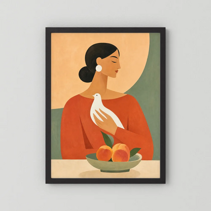 Woman Holding White Dove Minimalist Boho Art Print