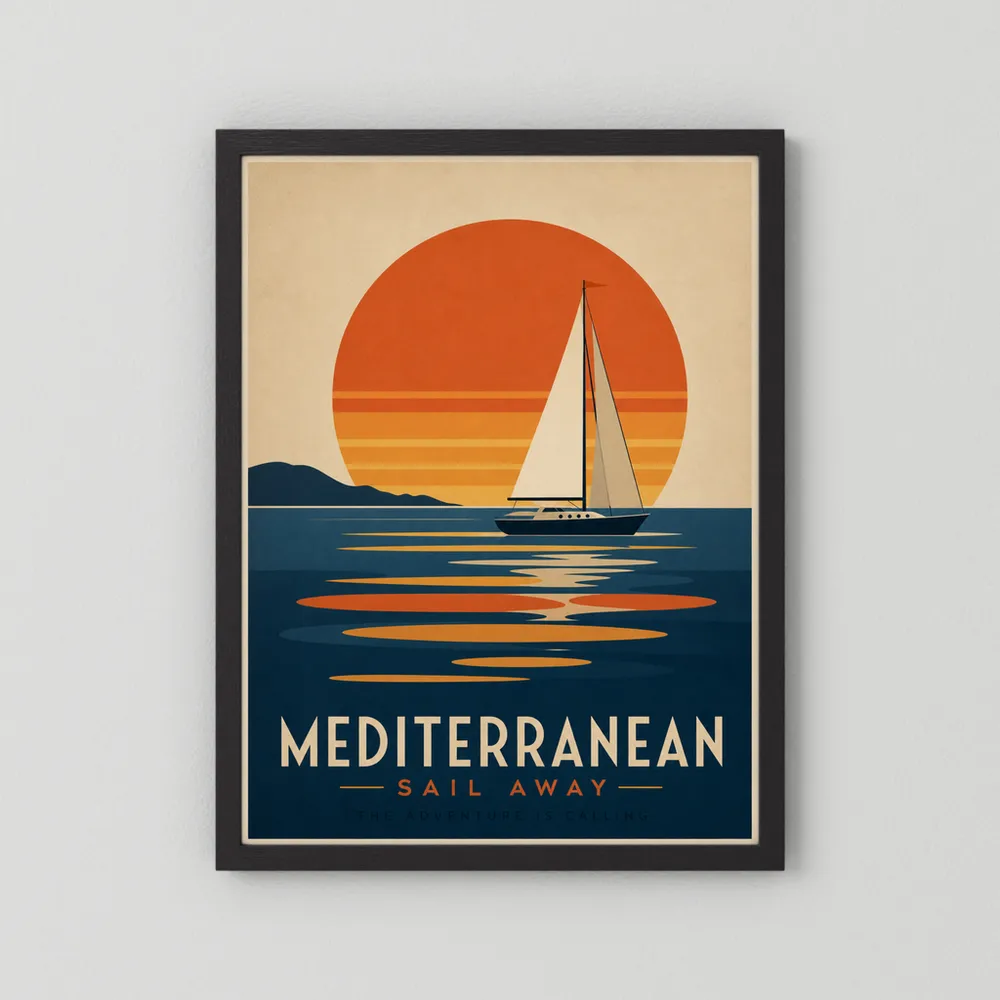 Mediterranean Sail Away Vintage Travel Poster Art Print