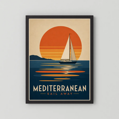 Mediterranean Sail Away Vintage Travel Poster Art Print