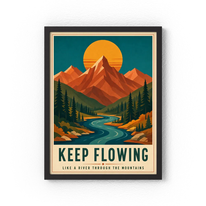 Keep Flowing – Retro Mountain & River Art Print