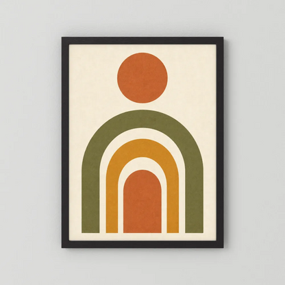 Terracotta Rainbow Sun Boho Minimalist Art Print