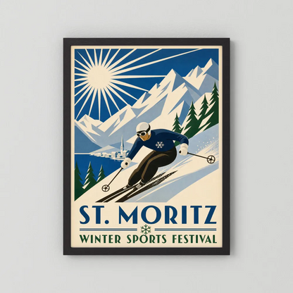 St. Moritz: Winter Sports Festival – Vintage Swiss Alps Ski Poster Print