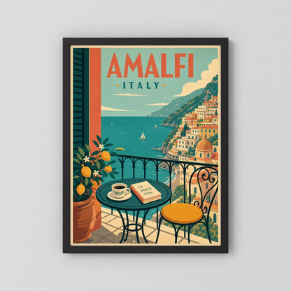 Amalfi Italy Coast Balcony Vintage Travel Poster Art Print