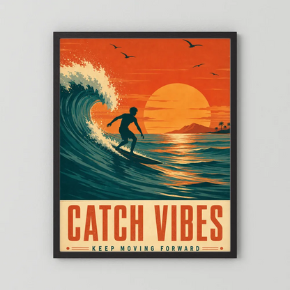 Catch Vibes – Retro Surfing Ocean Art Print