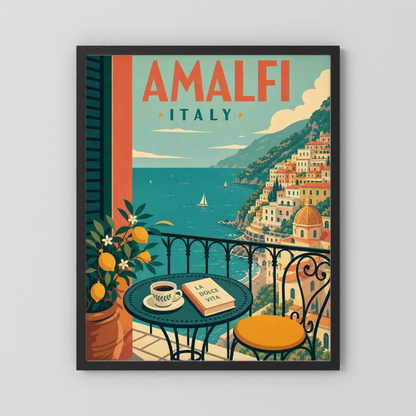 Amalfi Italy Coast Balcony Vintage Travel Poster Art Print