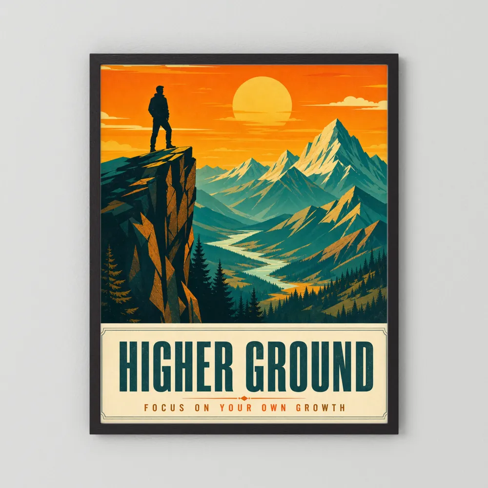 Higher Ground – Retro Mountain Landscape Art Print