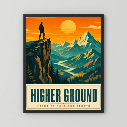 Higher Ground – Retro Mountain Landscape Art Print