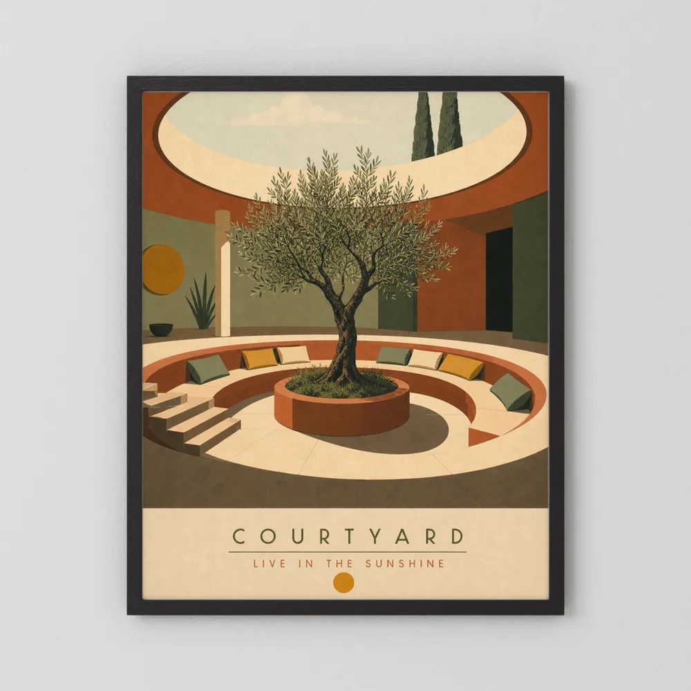 Courtyard Live In The Sunshine Olive Tree Art Print