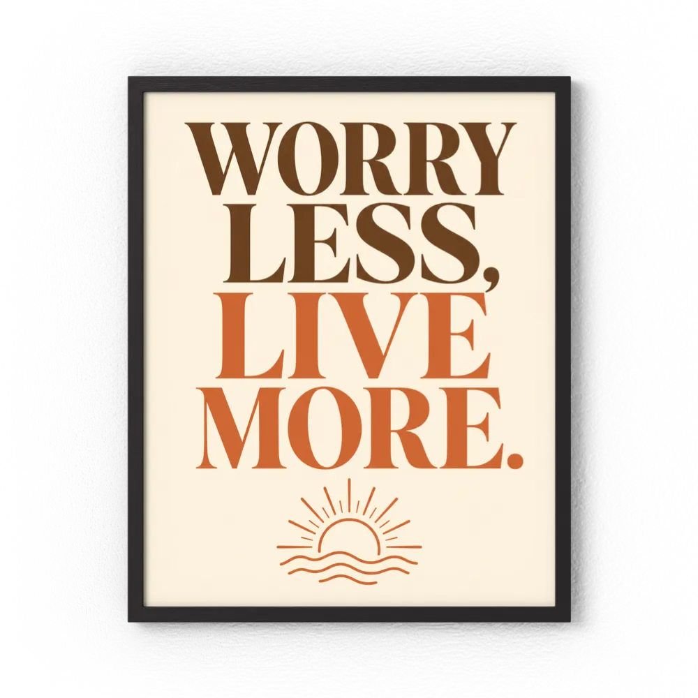 "Worry Less, Live More" Retro Sunset Art Print