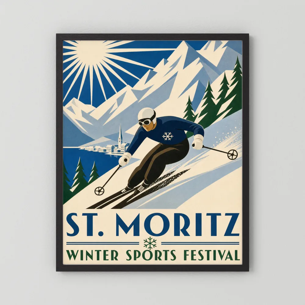 St. Moritz: Winter Sports Festival – Vintage Swiss Alps Ski Poster Print