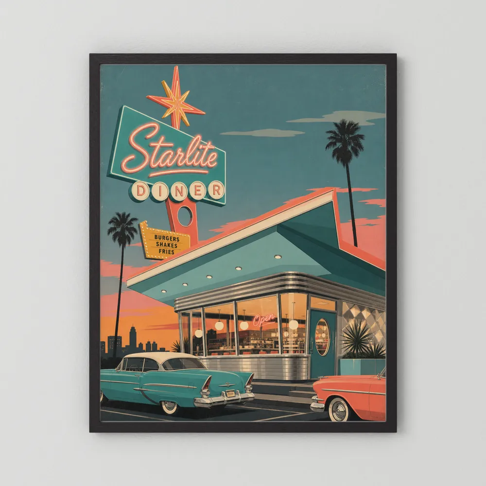 Starlite Diner Retro Americana Art Print