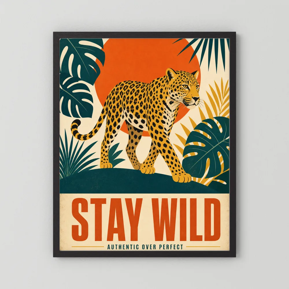 Stay Wild Leopard – Retro Jungle Art Print